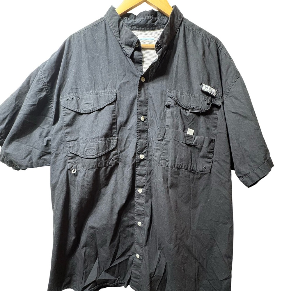 Columbia PFG Fishing Shirt Mens XXL Black Cotton Short Sleeve Vented Button Down